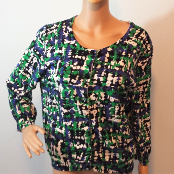 Ruby Rd. Sweaters - Green Black Blue White Ruby Rd. Button Up Cardigan